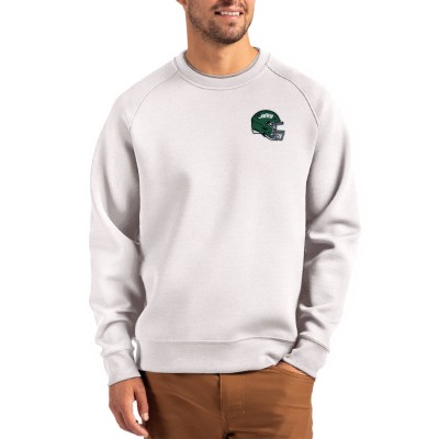 New York Jets Cutter & Buck Gray Helmet Roam Recycled Raglan Pullover Sweatshirt