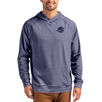 Miami Dolphins Cutter & Buck Heather Navy Adapt Americana Knit Recycled Raglan Pullover Hoodie
