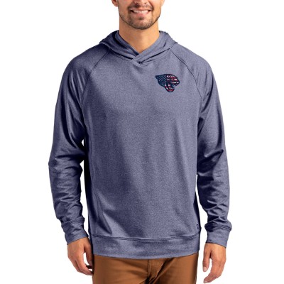 Jacksonville Jaguars Cutter & Buck Heather Navy Adapt Americana Knit Recycled Raglan Pullover Hoodie