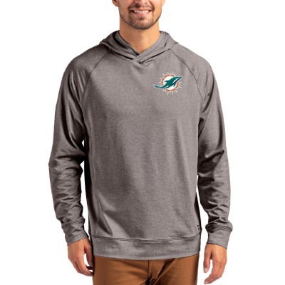 Miami Dolphins Cutter & Buck Heather Gray Adapt Historic Knit Recycled Raglan Pullover Hoodie