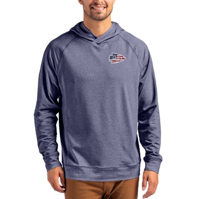 Kansas City Chiefs Cutter & Buck Heather Navy Adapt Americana Knit Recycled Raglan Pullover Hoodie