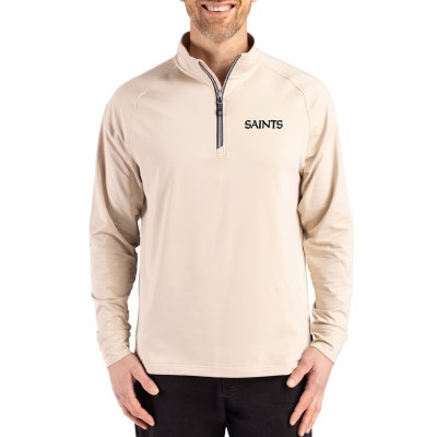 New Orleans Saints Cutter & Buck Tan Adapt Eco Knit Stretch Recycled Quarter-Zip Pullover