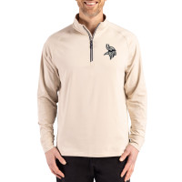 Minnesota Vikings Cutter & Buck Tan Adapt Eco Knit Stretch Recycled Quarter-Zip Pullover