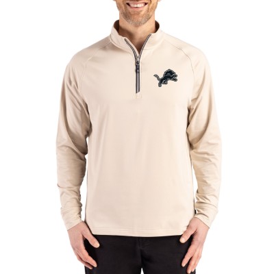 Detroit Lions Cutter & Buck Tan Adapt Eco Knit Stretch Recycled Quarter-Zip Pullover