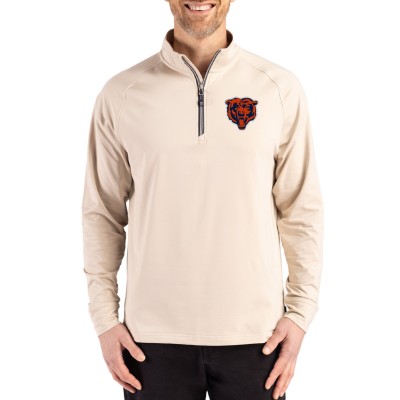 Chicago Bears Cutter & Buck Tan Adapt Eco Knit Stretch Recycled Quarter-Zip Pullover