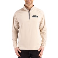 Seattle Seahawks Cutter & Buck Tan Adapt Eco Knit Stretch Recycled Quarter-Zip Pullover