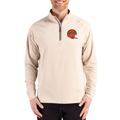 Cincinnati Bengals Cutter & Buck Tan Throwback Logo Adapt Eco Knit Stretch Recycled Quarter-Zip Pullover