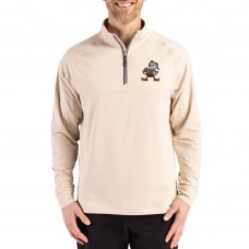 Cleveland Browns Cutter & Buck Tan Throwback Logo Adapt Eco Knit Stretch Recycled Quarter-Zip Pullover