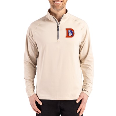 Denver Broncos Cutter & Buck Tan Throwback Logo Adapt Eco Knit Stretch Recycled Quarter-Zip Pullover