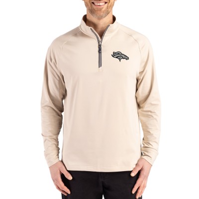 Denver Broncos Cutter & Buck Tan Adapt Eco Knit Stretch Recycled Quarter-Zip Pullover