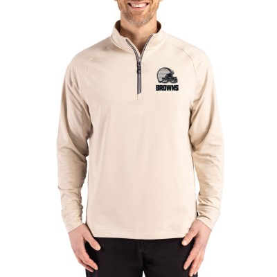 Cleveland Browns Cutter & Buck Tan Adapt Eco Knit Stretch Recycled Quarter-Zip Pullover