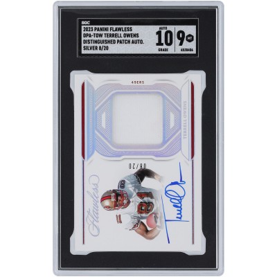 Terrell Owens San Francisco 49ers Autographed 2023 Panini Flawless Silver Distinguished Patch Relic Autograph #DPA-TOW #8/20 SGC Authenticated 9/10 Card