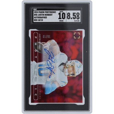 Justin Herbert Los Angeles Chargers Autographed 2024 Panini Photogenic Red Autograph #50 #10/10 SGC Authenticated 8.5/10 Card