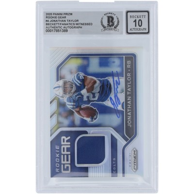 Jonathan Taylor Indianapolis Colts Autographed 2020 Panini Prizm Rookie Gear Relic #4 Beckett Fanatics Witnessed Authenticated 10 Card