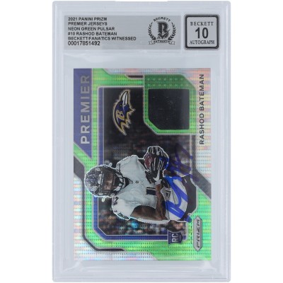 Rashod Bateman Baltimore Ravens Autographed 2021 Panini Prizm Neon Pulsar Premier Relic #PJ-10 Beckett Fanatics Witnessed Authenticated 10 Card