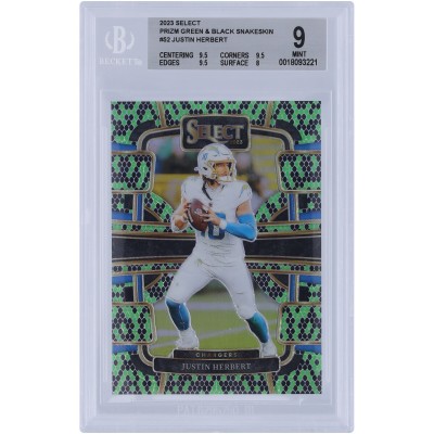 Justin Herbert Los Angeles Chargers 2023 Panini Select Green & Black Snakeskin Prizm #52 #2/2 BGS Authenticated 9 Card - 9.5,9.5,9.5,8 Subgrades