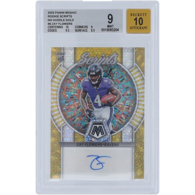 Zay Flowers Baltimore Ravens Autographed 2023 Panini Mosaic No Huddle Gold Rookie Scripts #RS-ZF #8/10 BGS Authenticated 9/10 Rookie Card - 10,9,9.5,8.5 Subgrades