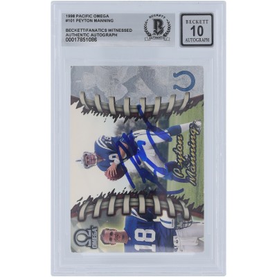 Peyton Manning Indianapolis Colts Autographed 1998 Pacific Omega #101 Beckett Fanatics Witnessed Authenticated 10 Rookie Card
