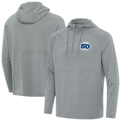 Seattle Seahawks Antigua Heather Gray 50th Season Spikes Raglan Quarter-Zip Hoodie