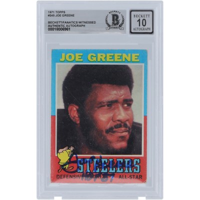 Joe Greene Pittsburgh Steelers Autographed 1971 Topps #245 Beckett Fanatics Witnessed Authenticated 10 Rookie Card with HOF 87 Inscription