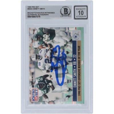 Emmitt Smith Dallas Cowboys Autographed 1990 Pro Set Offensive Rookie of the Year #800 Beckett Fanatics Witnessed Authenticated 10 Rookie Card