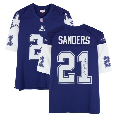 Deion Sanders Dallas Cowboys Autographed Fanatics Authentic Navy Mitchell & Ness 1995 Legacy Jersey with HOF 2011 Inscription