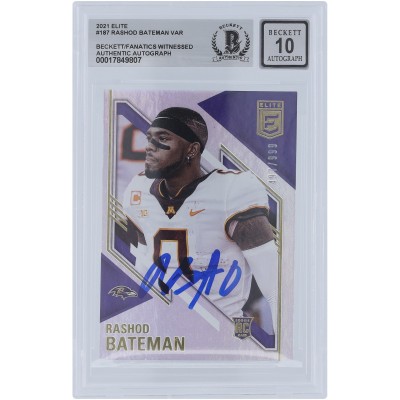 Rashod Bateman Baltimore Ravens Autographed 2021 Panini Donruss Elite #187 #/999 Beckett Fanatics Witnessed Authenticated 10 Rookie Card