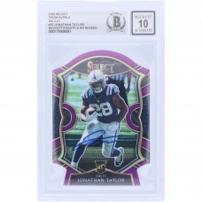 Jonathan Taylor Indianapolis Colts Autographed 2020 Panini Select Purple Die Cut Prizm #53 Beckett Fanatics Witnessed Authenticated 10 Rookie Card