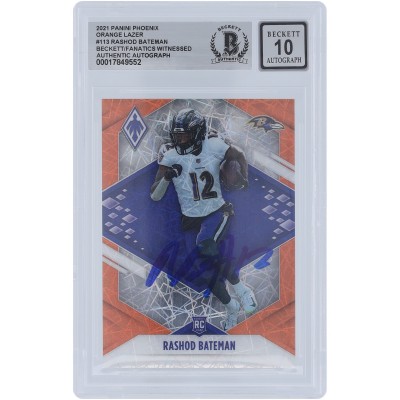Rashod Bateman Baltimore Ravens Autographed 2021 Panini Phoenix Orange Lazer Prizm #113 #/99 Beckett Fanatics Witnessed Authenticated 10 Rookie Card