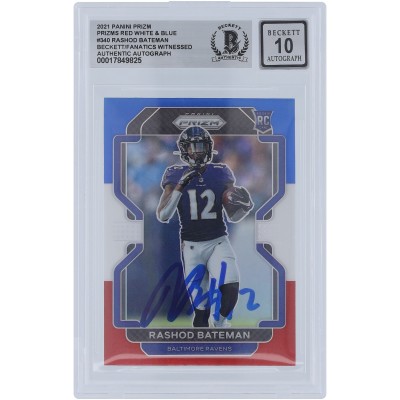 Rashod Bateman Baltimore Ravens Autographed 2021 Panini Prizm Red White & Blue Prizm #340 Beckett Fanatics Witnessed Authenticated 10 Rookie Card
