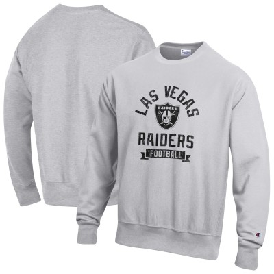 Las Vegas Raiders Champion Heather Gray Reverse Weave Fleece Pullover Sweatshirt