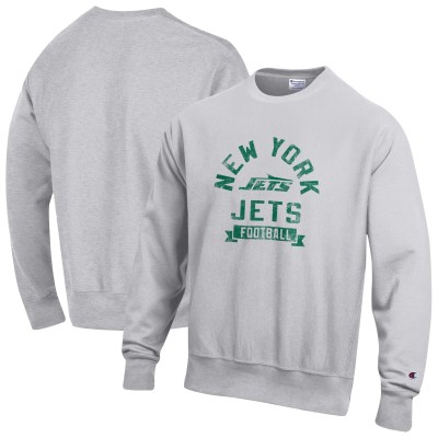 New York Jets Champion Heather Gray Reverse Weave Fleece Pullover Sweatshirt