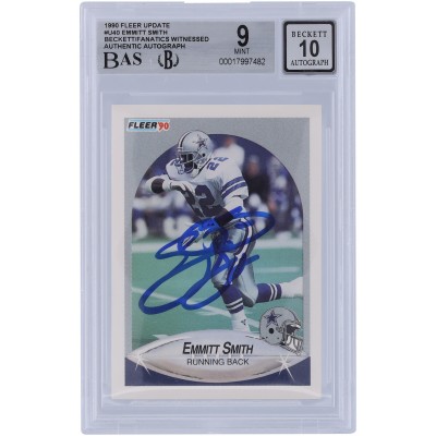Emmitt Smith Dallas Cowboys Autographed 1990 Fleer Update #U-40 Beckett Fanatics Witnessed Authenticated 9/10 Rookie Card