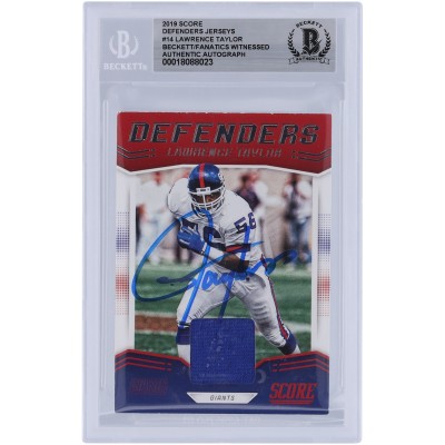 Lawrence Taylor New York Giants Autographed 2019 Panini Score Defenderers Jersey Relic #D-14 Beckett Fanatics Witnessed Authenticated Card
