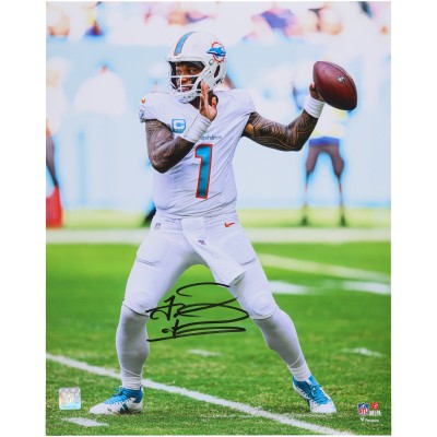 Tua Tagovailoa Miami Dolphins Autographed Fanatics Authentic 16 x 20 White Jersey Throwing Photograph