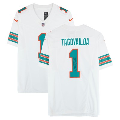 Игровая джерси Tua Tagovailoa Miami Dolphins Autographed Fanatics Authentic White Nike Throwback Vapor F.U.S.E. Limited