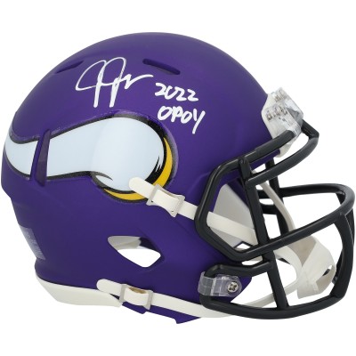Justin Jefferson Minnesota Vikings Autographed Fanatics Authentic Riddell Speed Mini Helmet with 2022 OPOY Inscription