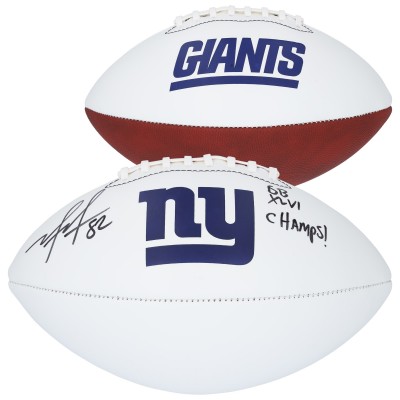 Mario Manningham New York Giants Autographed Franklin White Panel Football with SB XLVI Champs Inscription