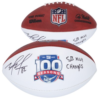 Mario Manningham New York Giants Autographed 100th Season Wilson White Panel Football with SB XLVI Champs Inscription