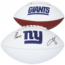 Justin Tuck New York Giants Autographed Fanatics Authentic Franklin White Panel Football with 2x SB Champs Inscription
