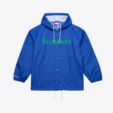 Seattle Seahawks Mitchell & Ness Royal Coaches Full-Snap Hooded Windbreaker Jacket Seattle Seahawks Mitchell & Ness Royal Coaches Full-Snap Hooded Windbreaker Jacket