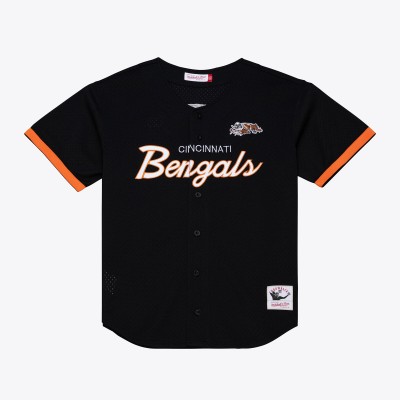 Cincinnati Bengals Mitchell & Ness Black Head Coach Mesh Full-Button Fashion Jersey