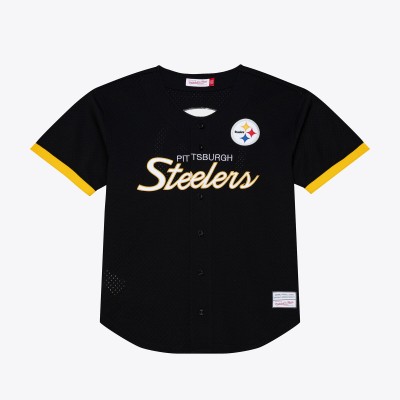 Pittsburgh Steelers Mitchell & Ness Black Head Coach Mesh Full-Button Fashion Jersey