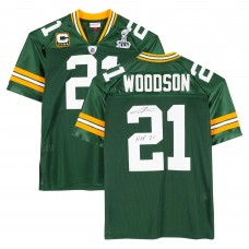 Игровая джерси Charles Woodson Green Bay Packers Autographed Fanatics Authentic Green Mitchell & Ness 2010 Authentic with HOF 21 Inscription