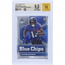 Rashod Bateman Baltimore Ravens Autographed 2021 Panini Mosaic Blue Chips #9 Beckett Fanatics Witnessed Authenticated 9.5/10 Rookie Card