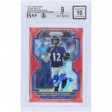 Rashod Bateman Baltimore Ravens Autographed 2021 Panini Prizm Red Ice Prizm #340 Beckett Fanatics Witnessed Authenticated 9/10 Rookie Card