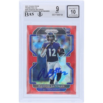 Rashod Bateman Baltimore Ravens Autographed 2021 Panini Prizm Red Ice Prizm #340 Beckett Fanatics Witnessed Authenticated 9/10 Rookie Card