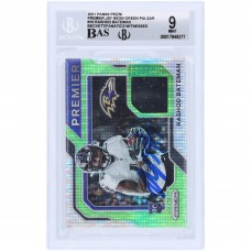 Rashod Bateman Baltimore Ravens Autographed 2021 Panini Prizm Premier Neon Green Pulsar Jersey Relic #PJ-10 Beckett Fanatics Witnessed Authenticated 9/10 Rookie Card
