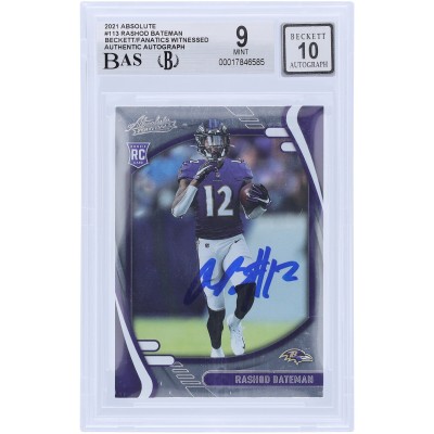 Rashod Bateman Baltimore Ravens Autographed 2021 Panini Absolute #113 Beckett Fanatics Witnessed Authenticated 9/10 Rookie Card