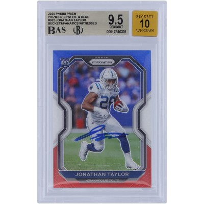 Jonathan Taylor Indianapolis Colts Autographed 2020 Panini Prizm Red White & Blue Prizm #332 Beckett Fanatics Witnessed Authenticated 9.5/10 Rookie Card
